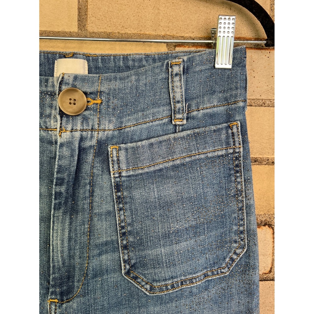Anthropologie Maeve The Colette Wide Leg Crop Jeans Studded Embellished Blue 27 - Picture 3 of 6